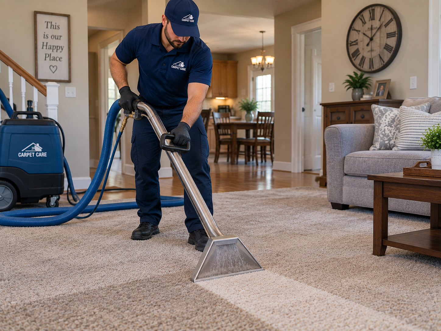 Hot-water extraction carpet cleaning in a Fargo home