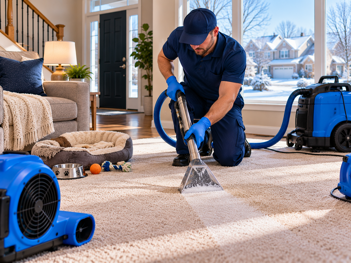 Pet odor removal treatment on residential carpet