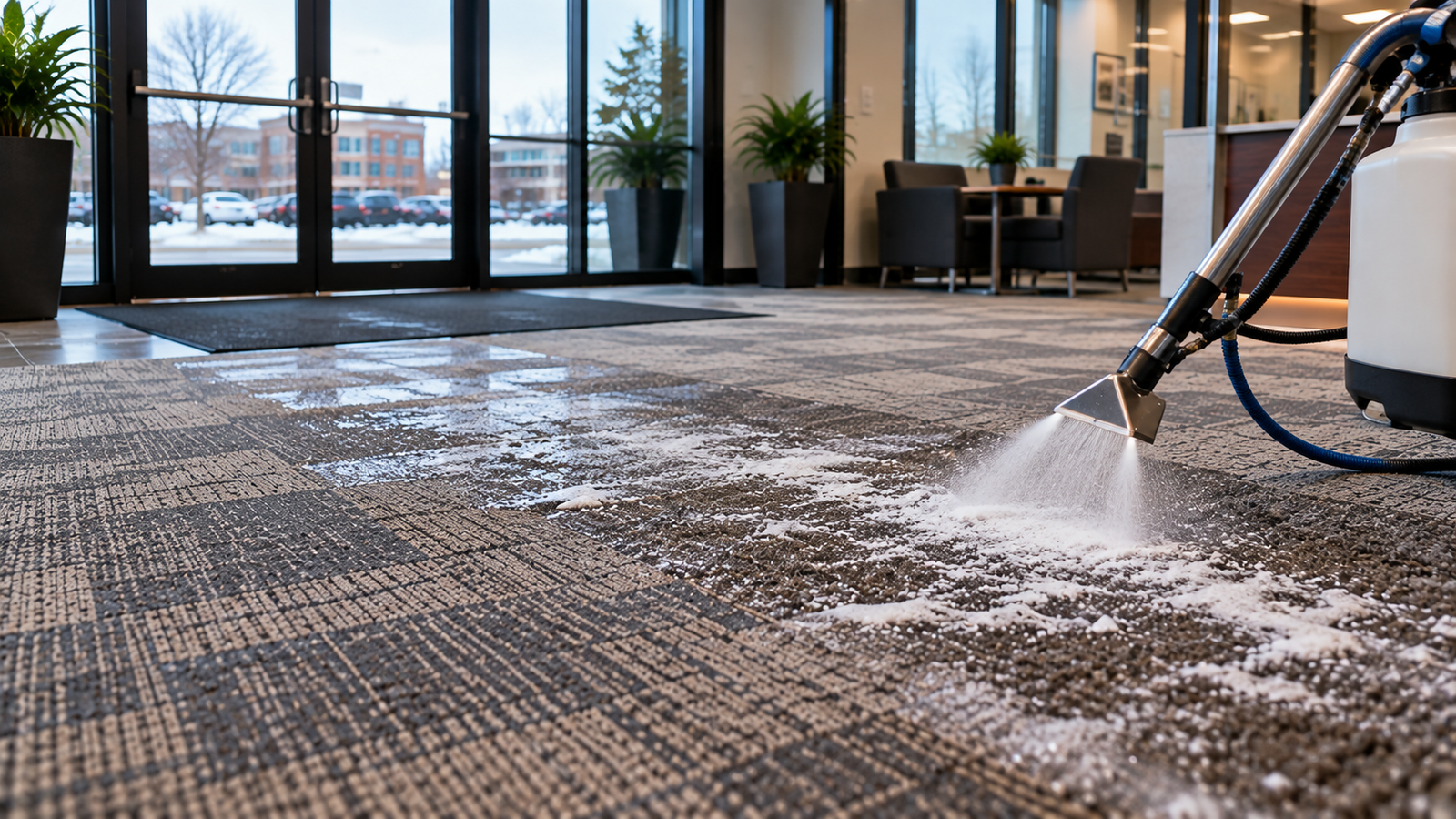 Pre-treatment solution applied to commercial carpet before steam cleaning