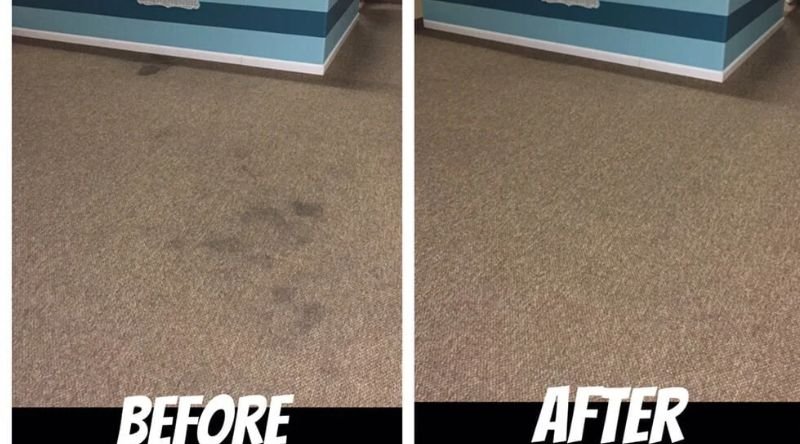 Before and after office reception carpet cleaning in Fargo, stains removed