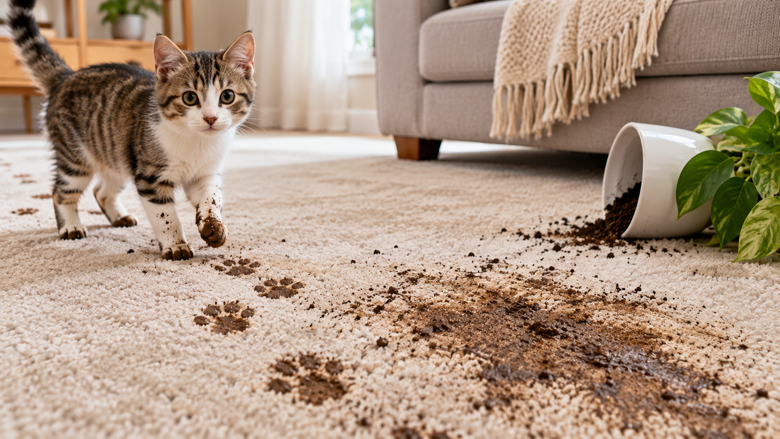 Carpet pulled back showing padding after pet urine damage