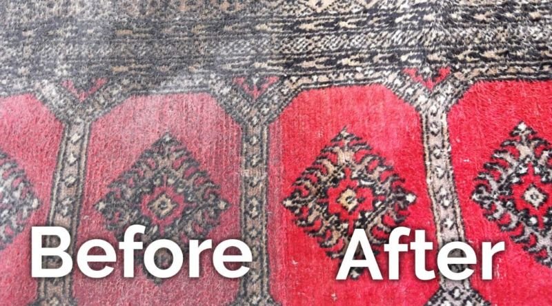 Professional area rug cleaner delivering a visibly cleaner rug