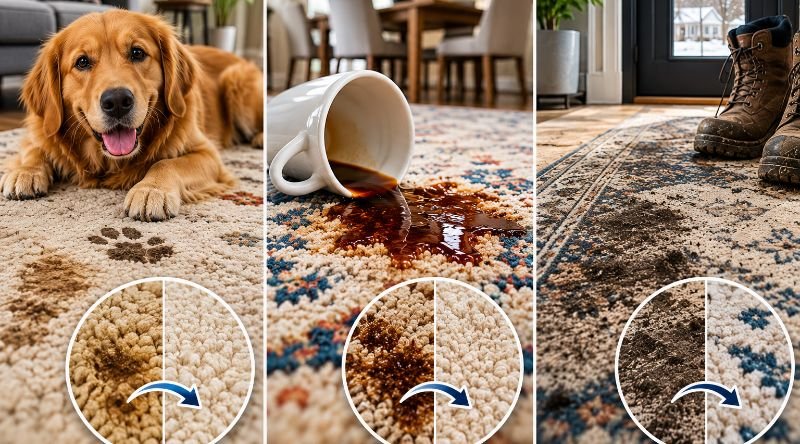 Pet stain and odor removal from area rug